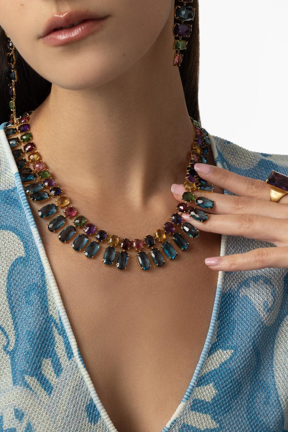 Murano Statement Gemstone Collar Necklace-YELLOW GOLD-18-JEWELRYFINE JEWELNECKLACE O-MARCO BICEGO