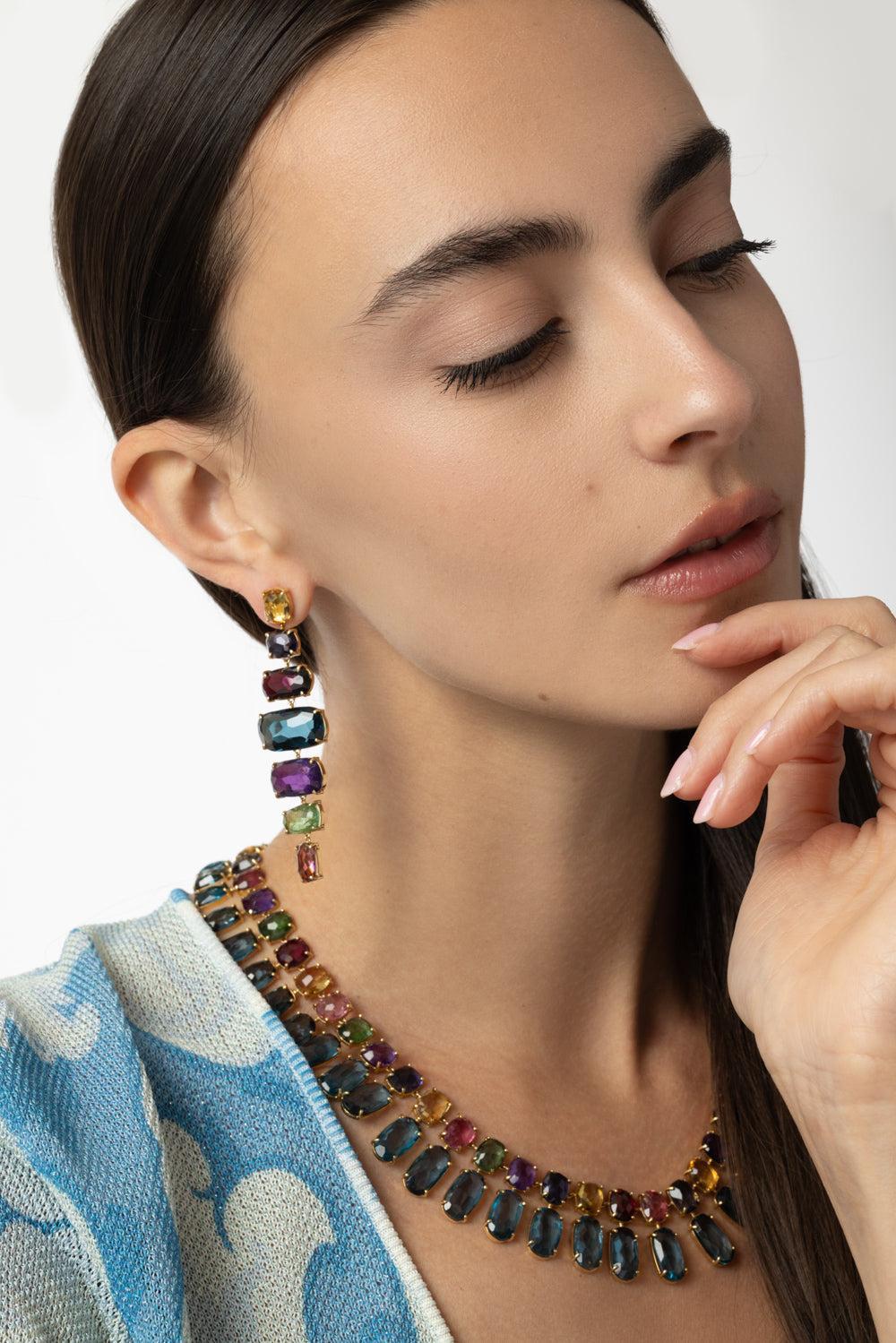Murano Mixed Stone Earrings-YELLOW GOLD-JEWELRYFINE JEWELEARRING-MARCO BICEGO