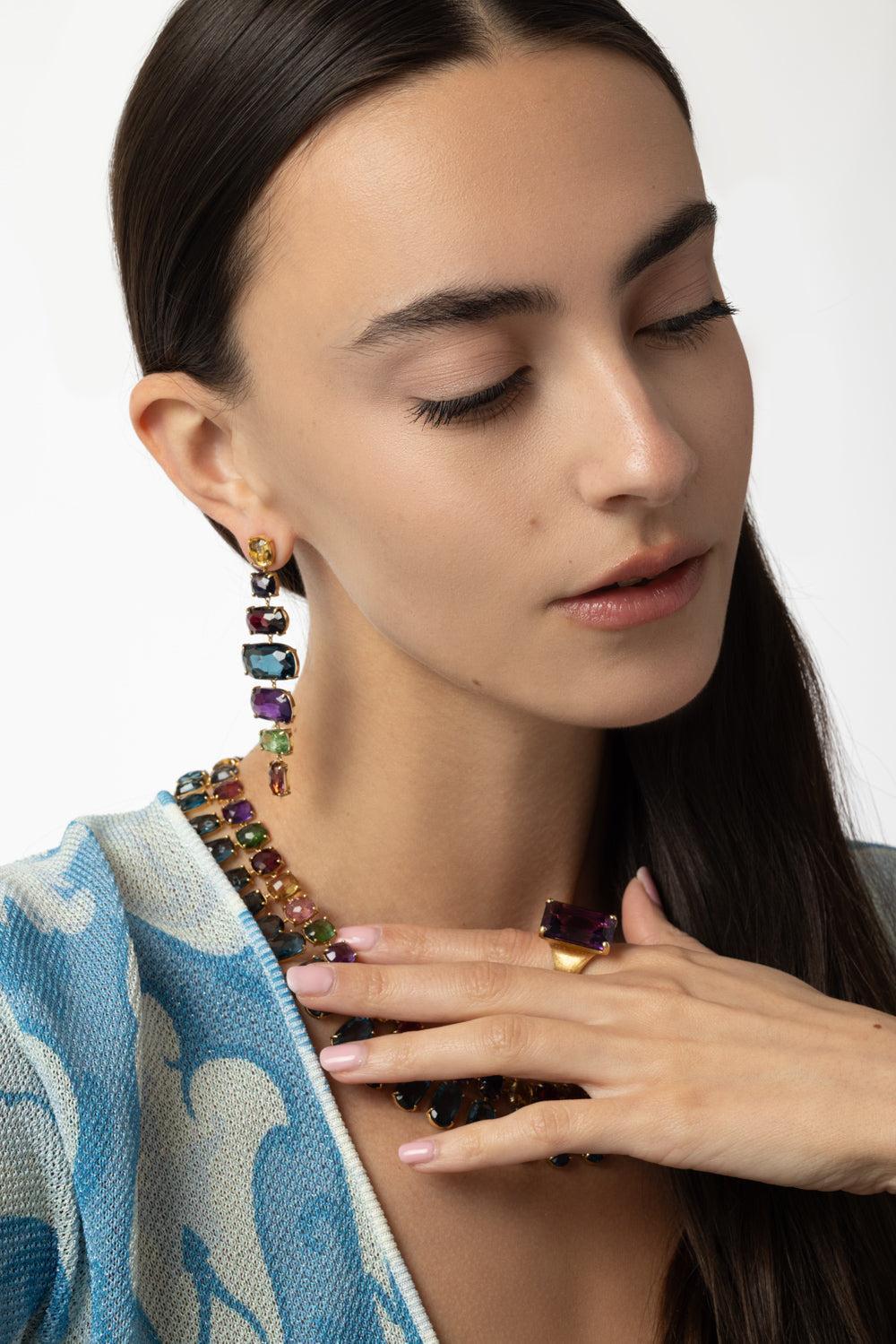 Murano Mixed Stone Earrings-YELLOW GOLD-JEWELRYFINE JEWELEARRING-MARCO BICEGO