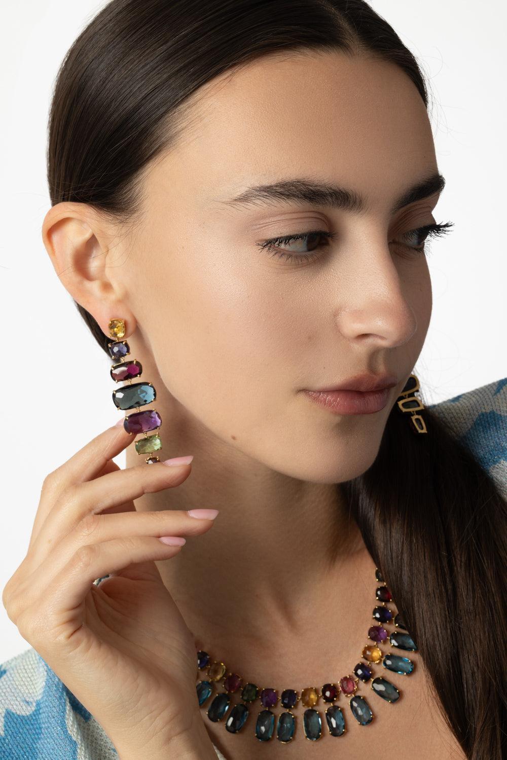 Murano Mixed Stone Earrings-YELLOW GOLD-JEWELRYFINE JEWELEARRING-MARCO BICEGO