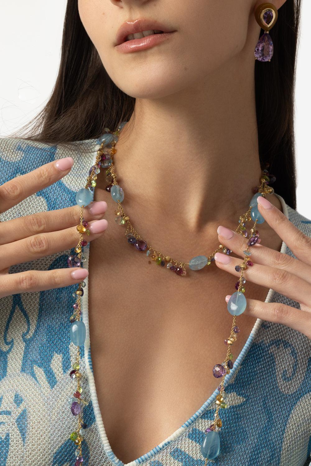 Master Piece Mixed Gemstone Necklace-YELLOW GOLD-36-JEWELRYFINE JEWELPENDANT-MARCO BICEGO