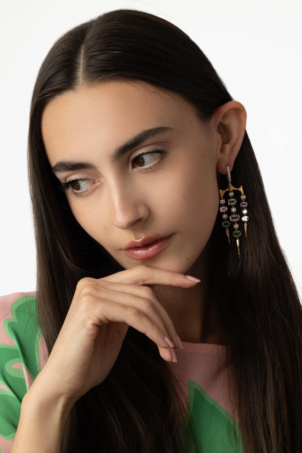 Multi Color Chrona Chandelier Earrings-YELLOW GOLD-JEWELRYFINE JEWELEARRING-VRAM