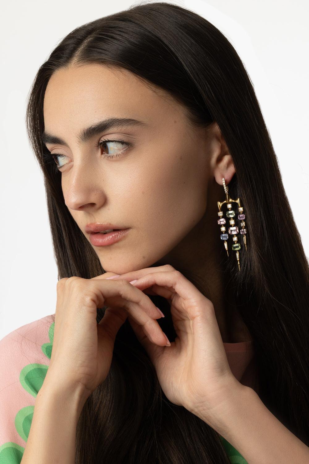 Multi Color Chrona Chandelier Earrings-YELLOW GOLD-JEWELRYFINE JEWELEARRING-VRAM