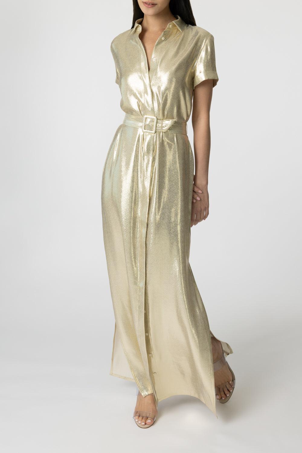 Redonna Dress - Gold-GOLD-34-CLOTHINGDRESSCASUAL-DMN PARIS