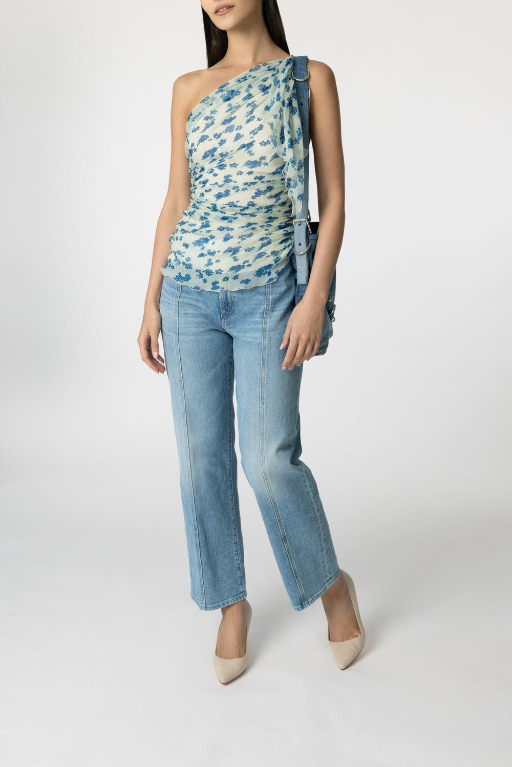 One Shoulder Draped Top-CLOUDBLU-2-CLOTHINGTOPBLOUSE-VICTORIA BECKHAM