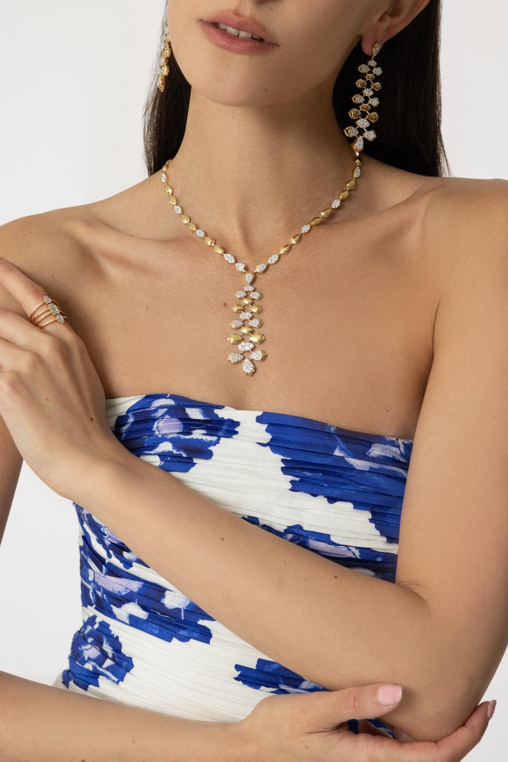 Lierre Partial Pear Marquise Diamond Drop Necklace-YELLOW GOLD-JEWELRYFINE JEWELNECKLACE O-SARA WEINSTOCK