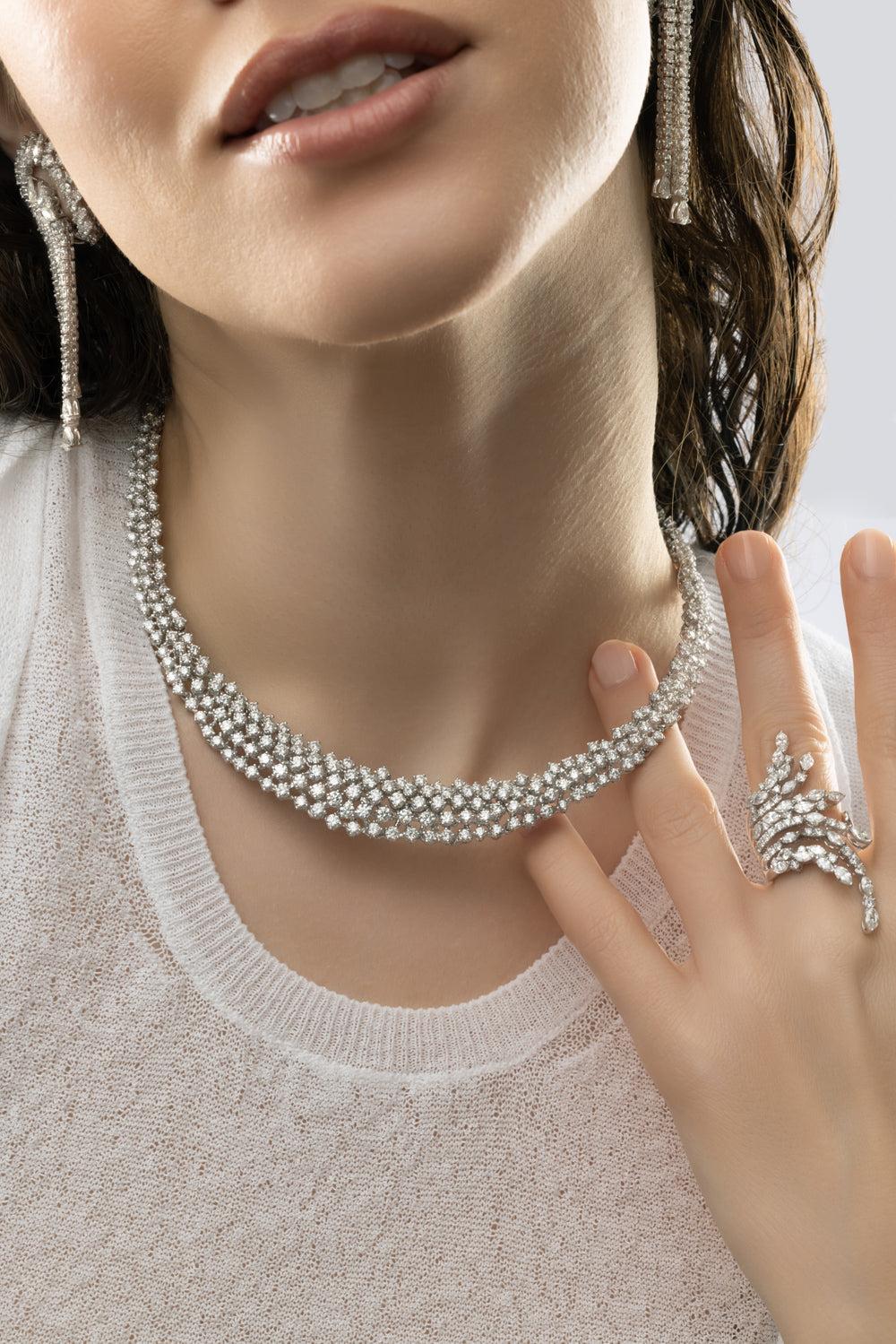 Y-Couture Statement Necklace-WHITE GOLD-JEWELRYFINE JEWELNECKLACE O-YEPREM JEWELLERY