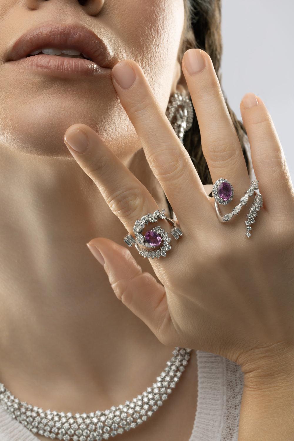 Reign Supreme Pink Sapphire Stackable Ring-WHITE GOLD-5.75-JEWELRYFINE JEWELRING-YEPREM JEWELLERY