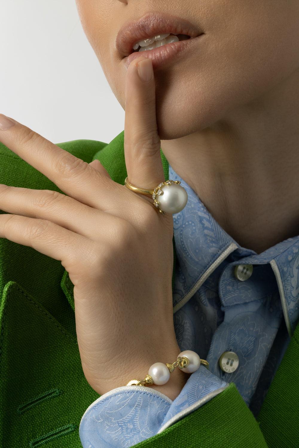 Royal Couture Pearl Net Flower Diamond Ring-YELLOW GOLD-7-JEWELRYFINE JEWELRING-TANYA FARAH