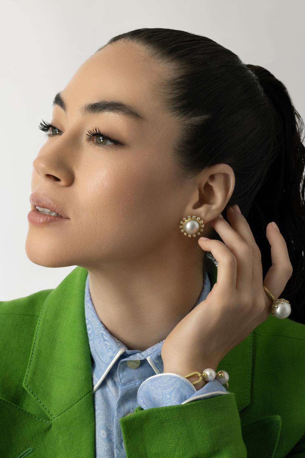 Modern Etruscan Diamond Sunburst Earrings-YELLOW GOLD-JEWELRYFINE JEWELEARRING-TANYA FARAH