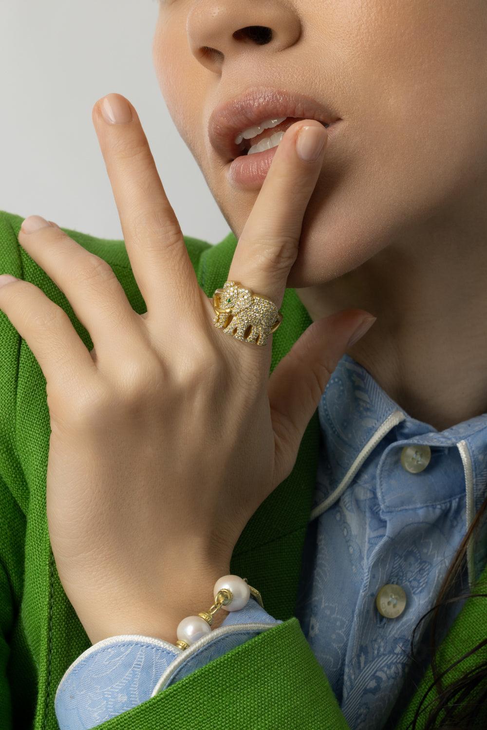 Tree of Life Diamond Elephant Ring-YELLOW GOLD-7-JEWELRYFINE JEWELRING-TANYA FARAH