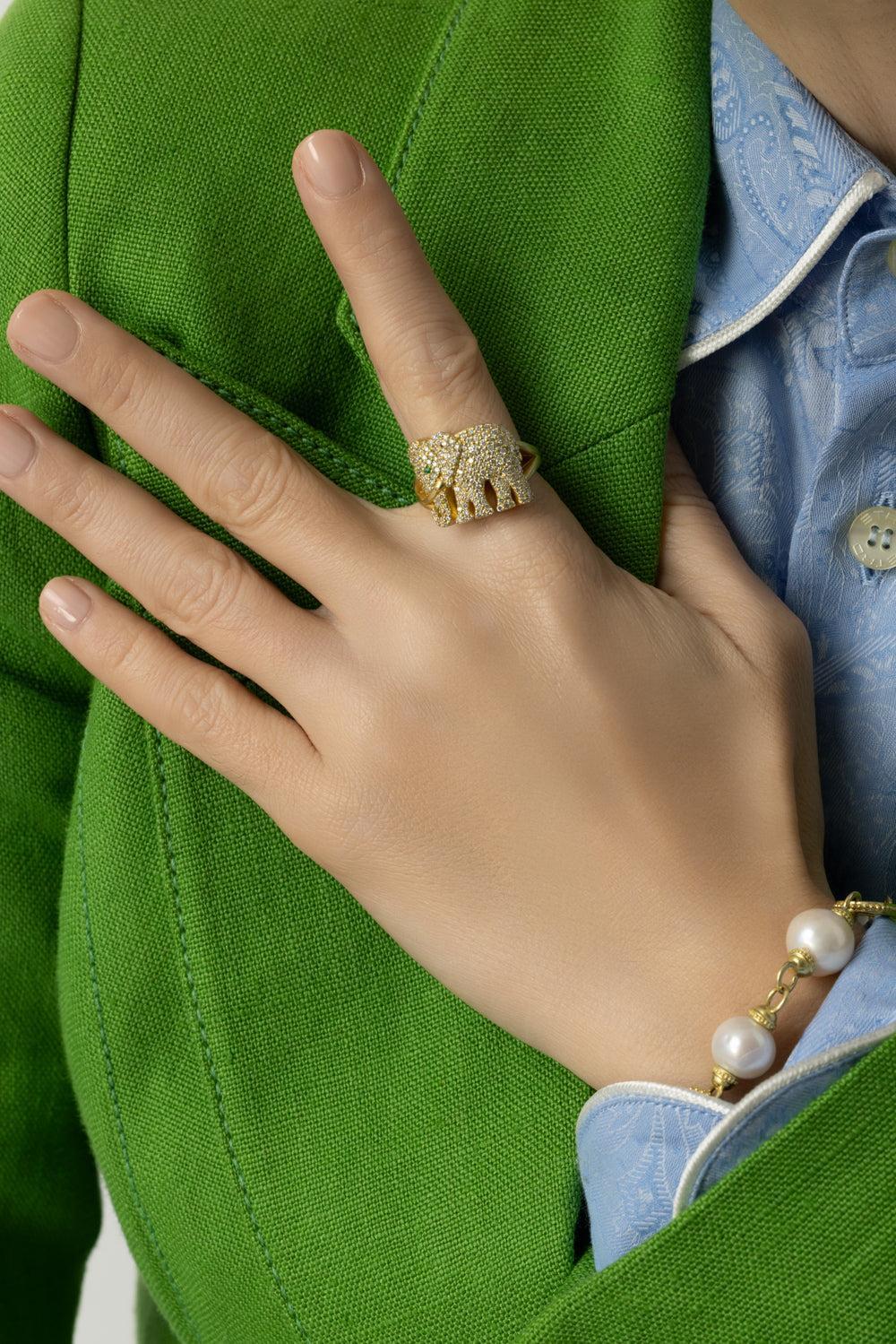 Tree of Life Diamond Elephant Ring-YELLOW GOLD-7-JEWELRYFINE JEWELRING-TANYA FARAH