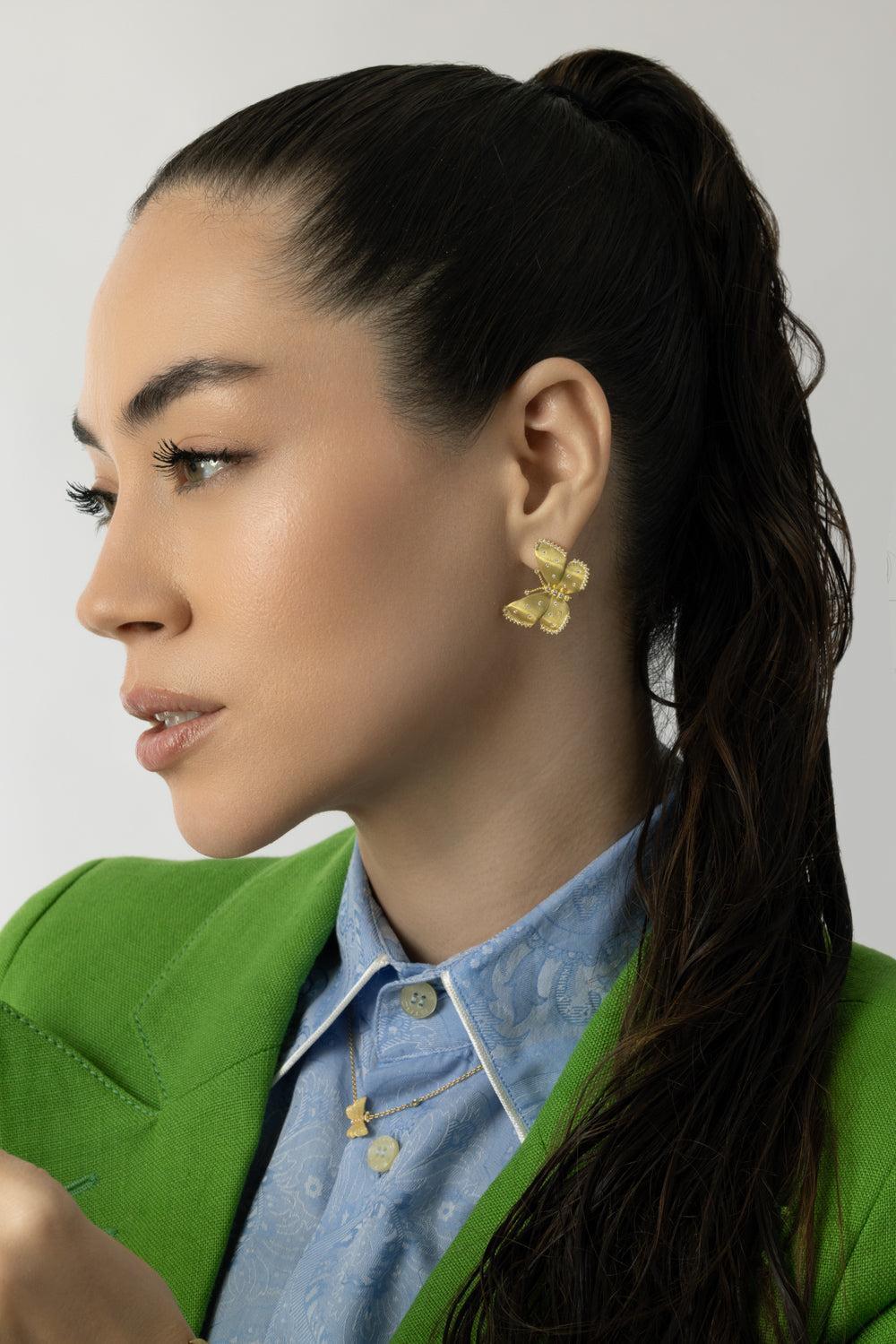 Medium Scattered Butterfly Diamond Stud Earrings-YELLOW GOLD-JEWELRYFINE JEWELEARRING-TANYA FARAH