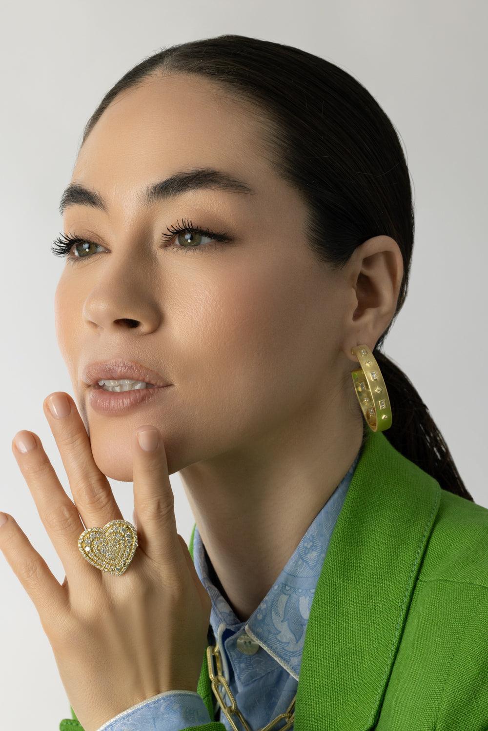 Modern Etruscan Diamond Bezel Hoop Earrings-YELLOW GOLD-JEWELRYFINE JEWELEARRING-TANYA FARAH