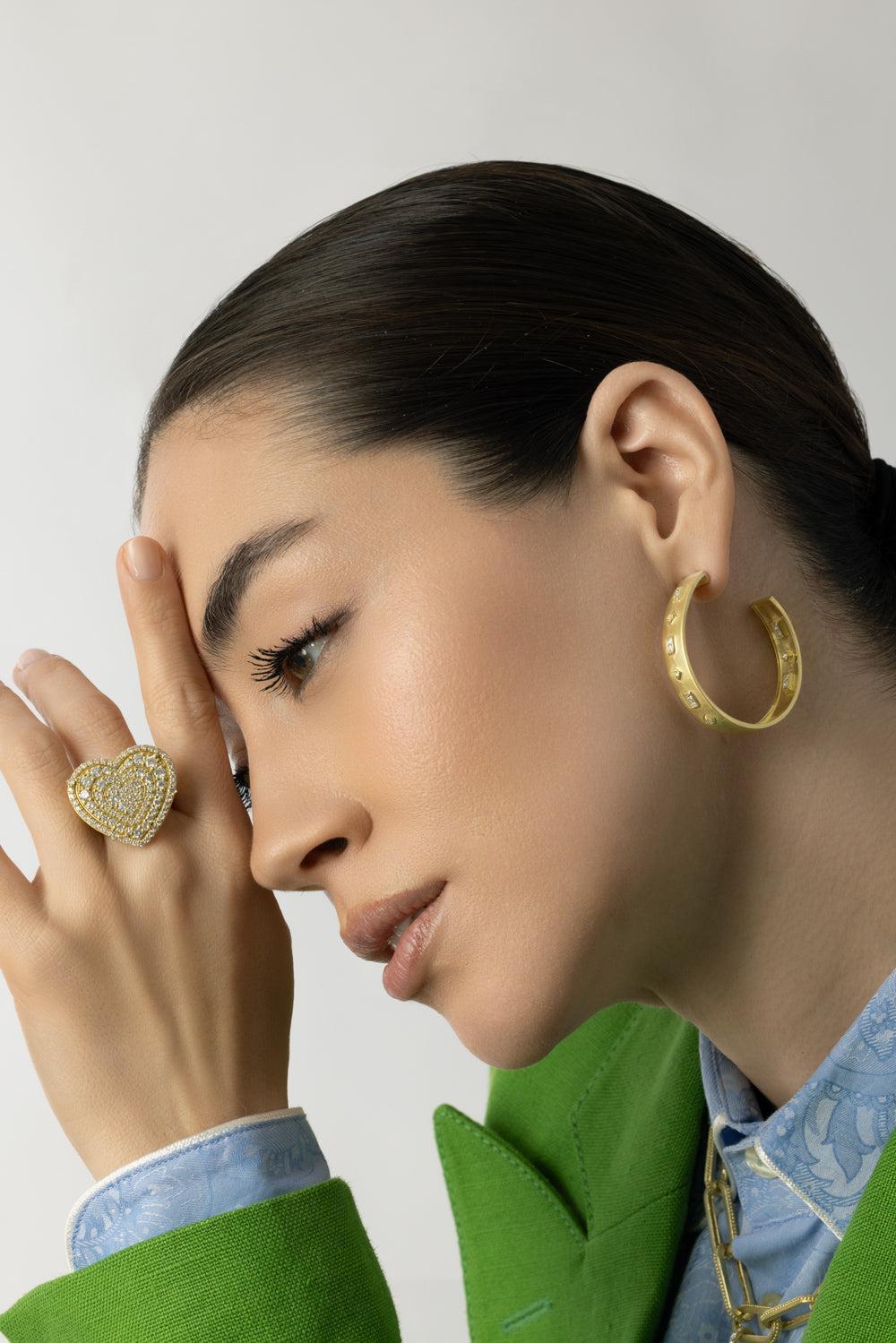 Modern Etruscan Diamond Bezel Hoop Earrings-YELLOW GOLD-JEWELRYFINE JEWELEARRING-TANYA FARAH