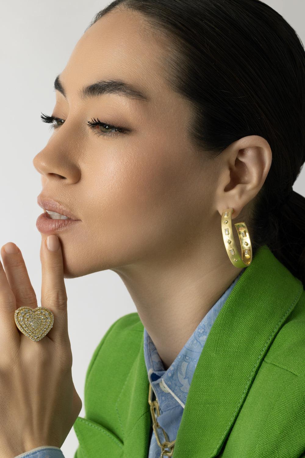 Modern Etruscan Diamond Bezel Hoop Earrings-YELLOW GOLD-JEWELRYFINE JEWELEARRING-TANYA FARAH