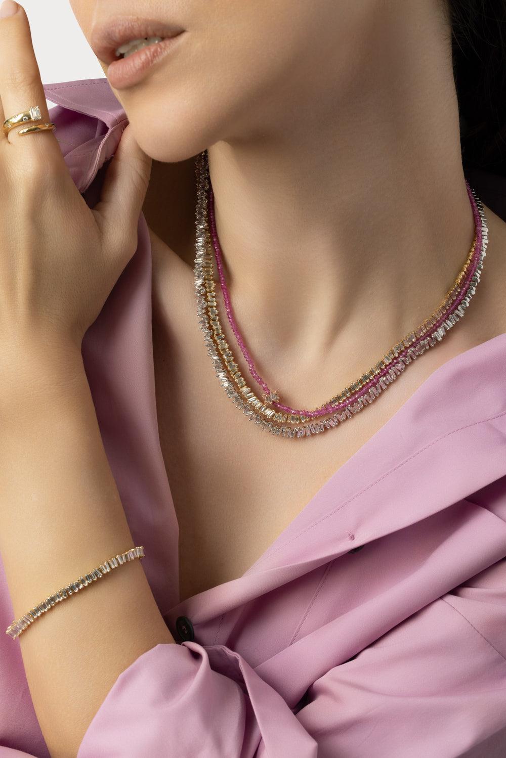 Classic Diamond Baguette Tennis Necklace-WHITE GOLD-17-JEWELRYFINE JEWELNECKLACE O-SUZANNE KALAN