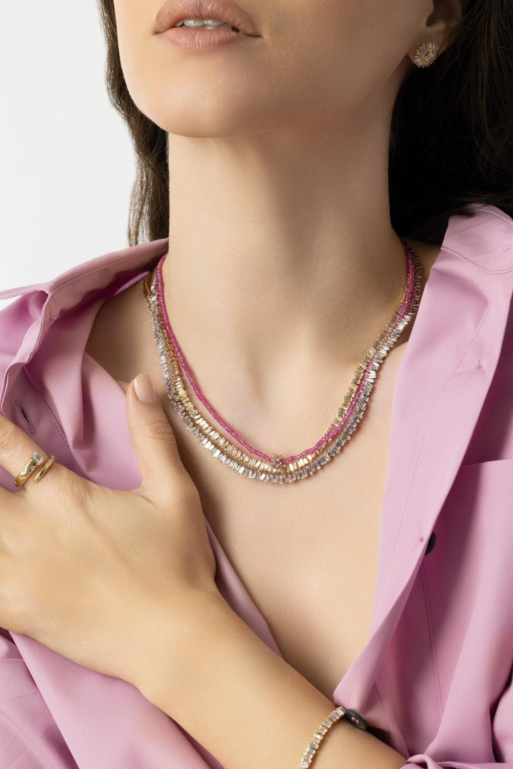 Classic Diamond Baguette Tennis Necklace-WHITE GOLD-17-JEWELRYFINE JEWELNECKLACE O-SUZANNE KALAN
