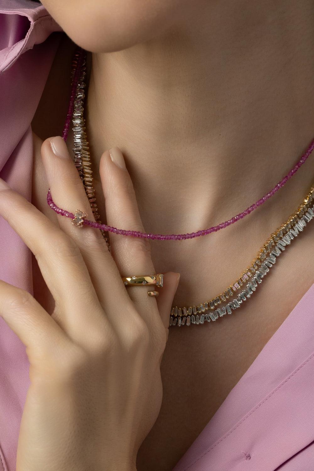 Infinite Pink Spinel Diamond Bead Necklace-ROSE GOLD-JEWELRYFINE JEWELNECKLACE O-SUZANNE KALAN