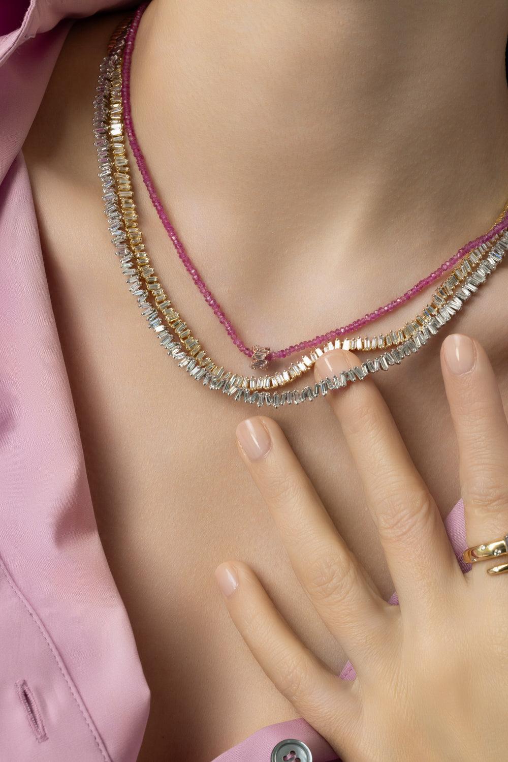 Classic Diamond Baguette Tennis Necklace-WHITE GOLD-17-JEWELRYFINE JEWELNECKLACE O-SUZANNE KALAN