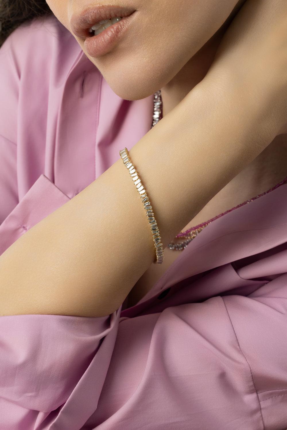Classic Diamond Baguette Tennis Bracelet-YELLOW GOLD-7-JEWELRYFINE JEWELBRACELET O-SUZANNE KALAN