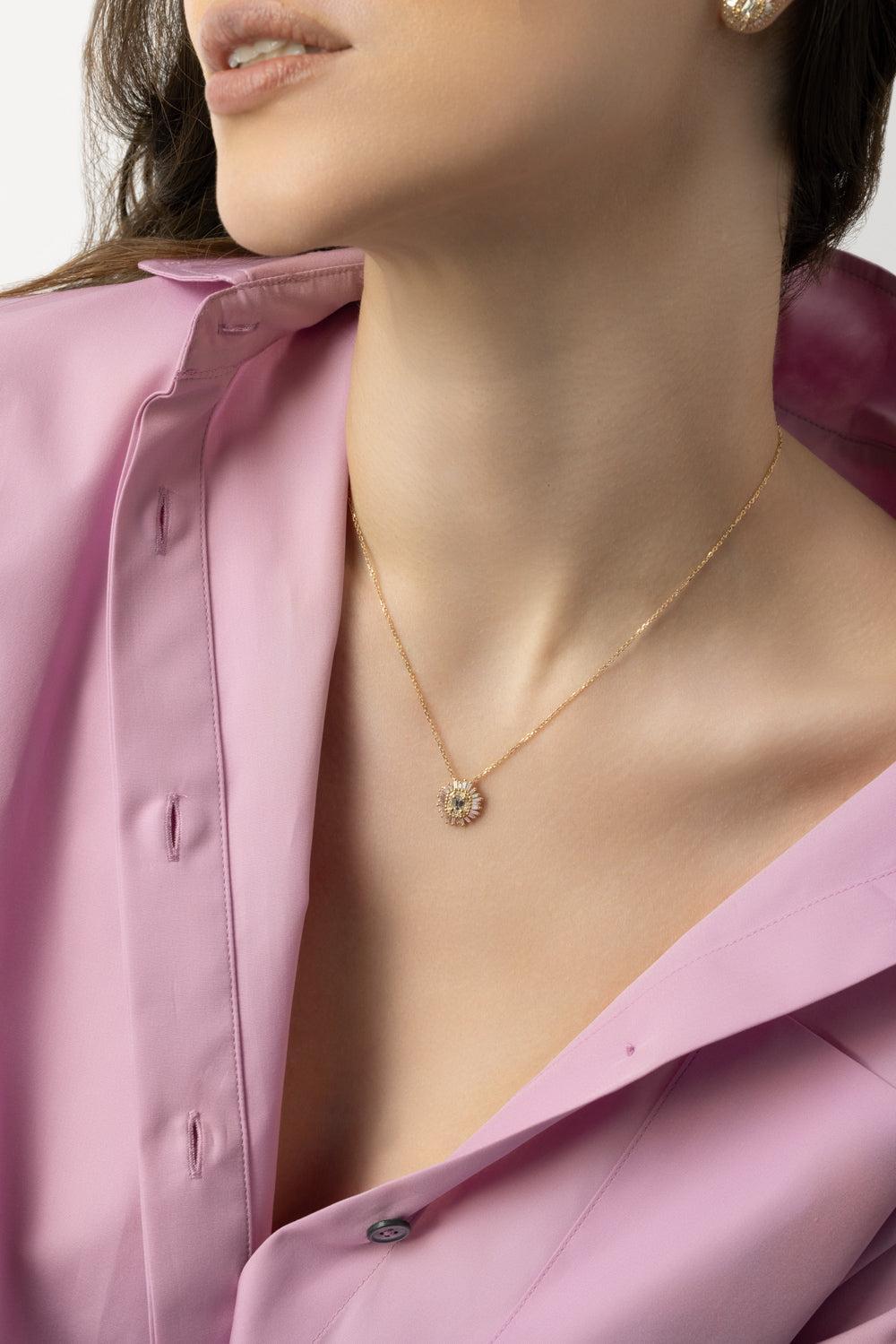Diamond Flower Pendant Necklace-YELLOW GOLD-JEWELRYFINE JEWELNECKLACE O-SUZANNE KALAN