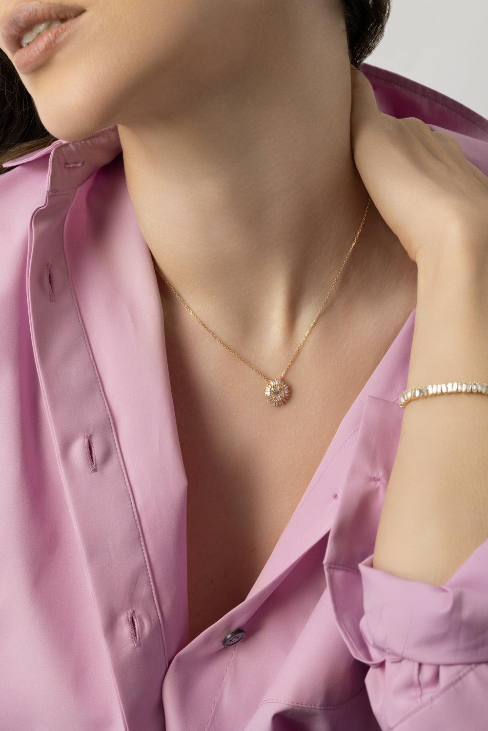 Diamond Flower Pendant Necklace-YELLOW GOLD-JEWELRYFINE JEWELNECKLACE O-SUZANNE KALAN