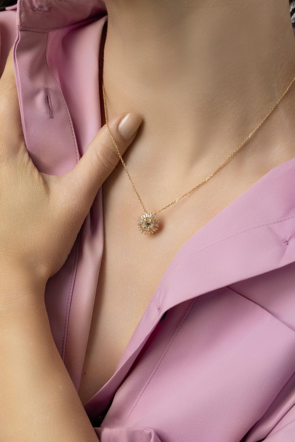Diamond Flower Pendant Necklace-YELLOW GOLD-JEWELRYFINE JEWELNECKLACE O-SUZANNE KALAN