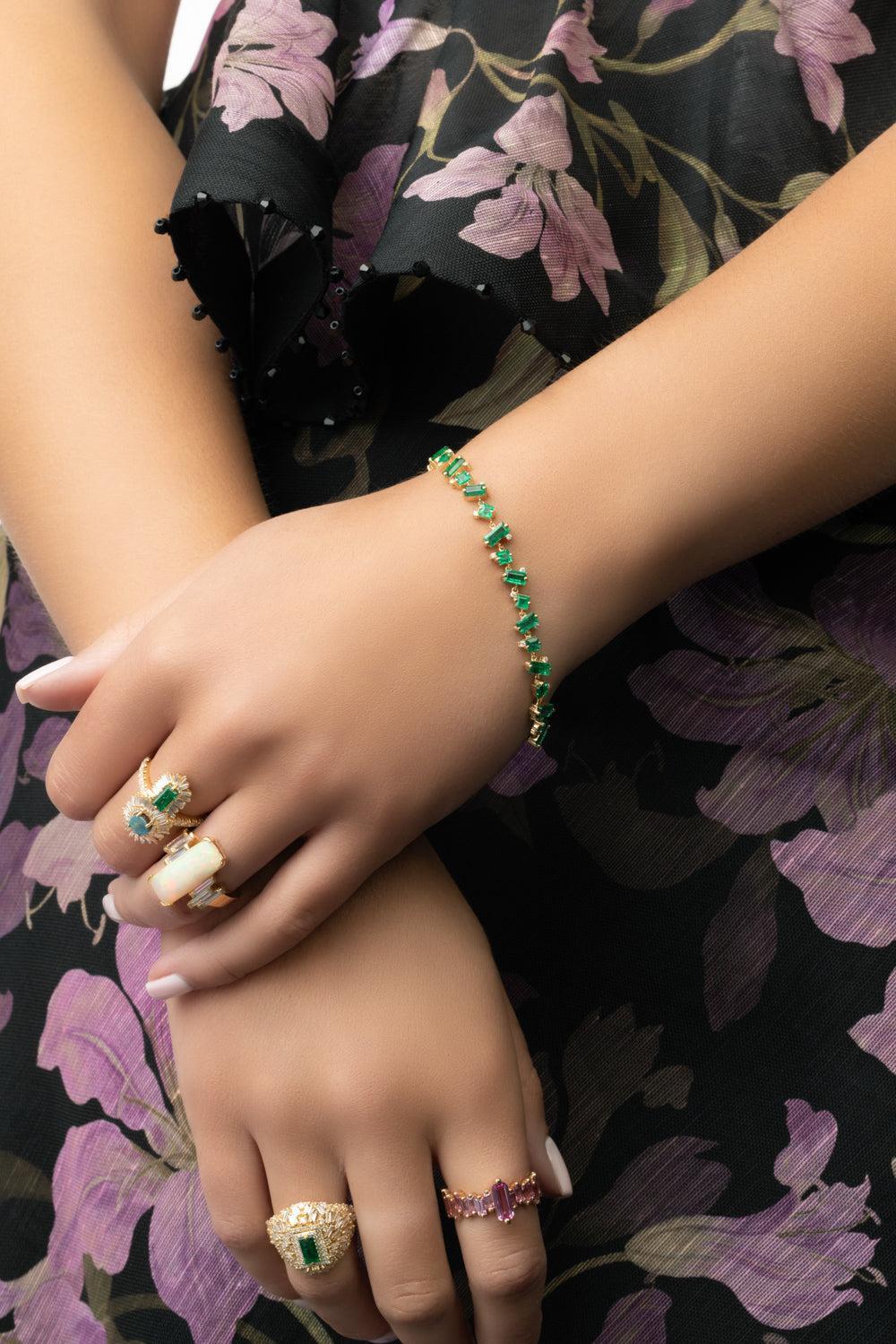 Mixed Emerald Tennis Bracelet-YELLOW GOLD-7-JEWELRYFINE JEWELBRACELET O-SUZANNE KALAN