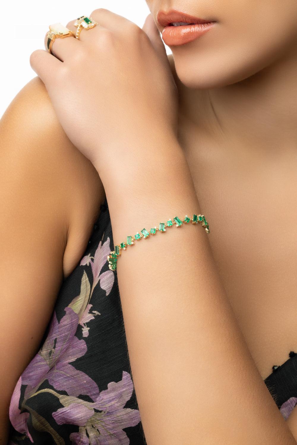 Mixed Emerald Tennis Bracelet-YELLOW GOLD-7-JEWELRYFINE JEWELBRACELET O-SUZANNE KALAN
