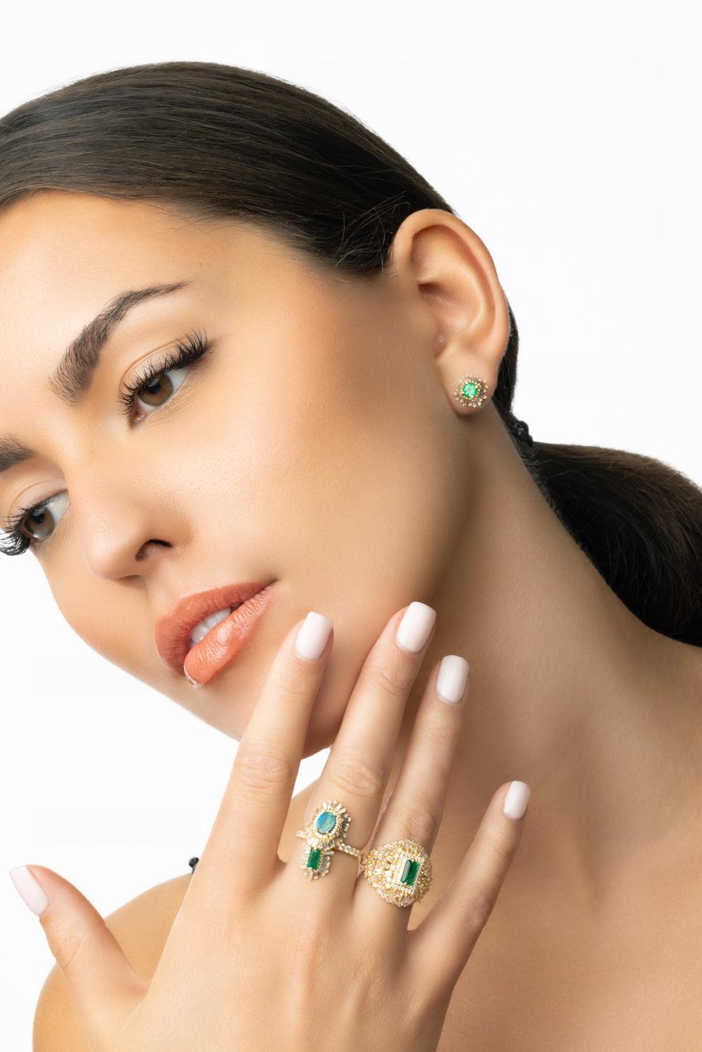 Emerald Stud Earrings-YELLOW GOLD-JEWELRYFINE JEWELEARRING-SUZANNE KALAN