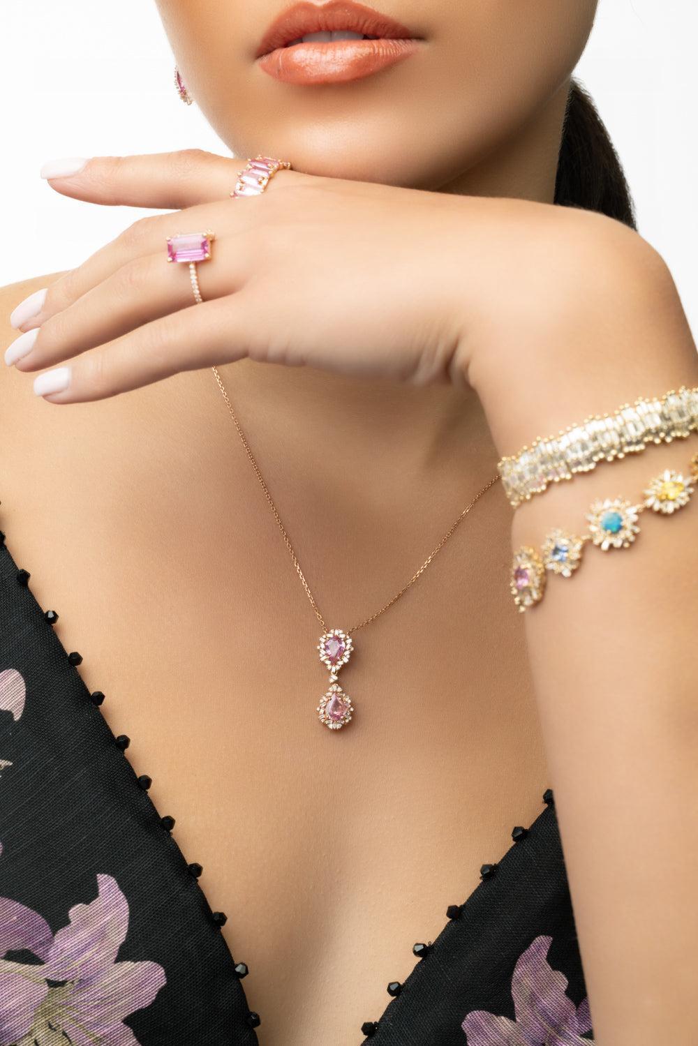 Dark Purple Saphire Double Drop Necklace-ROSE GOLD-18-JEWELRYFINE JEWELNECKLACE O-SUZANNE KALAN