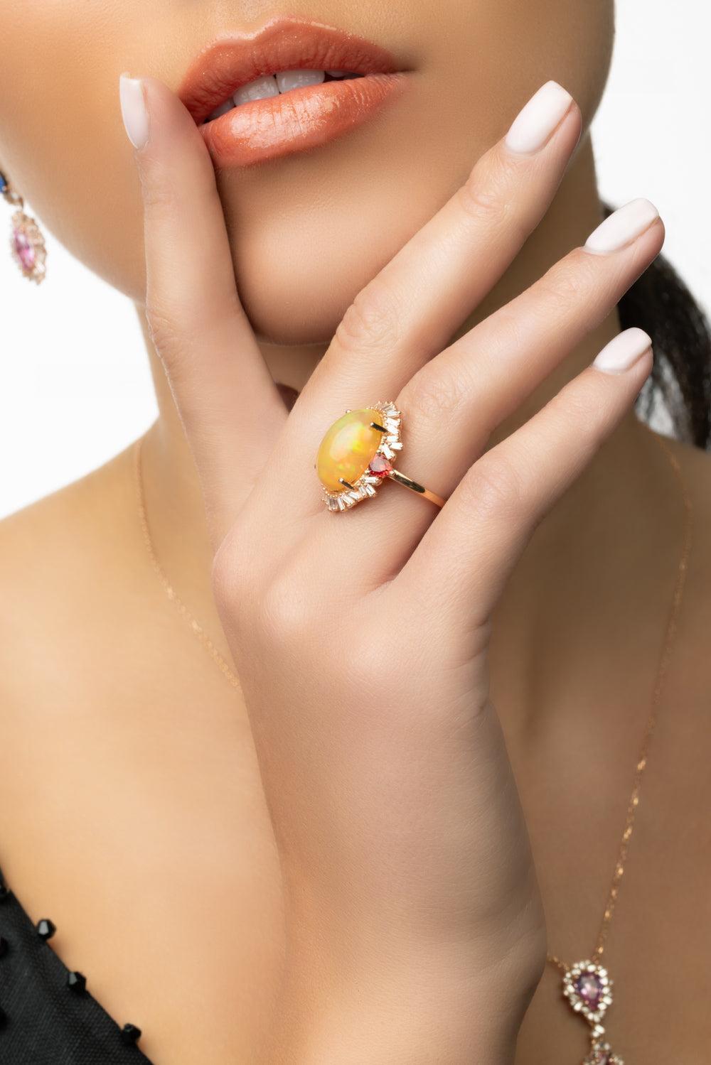 Oval Opal Diamond Portrait Ring-ROSE GOLD-6.5-JEWELRYFINE JEWELRING-SUZANNE KALAN