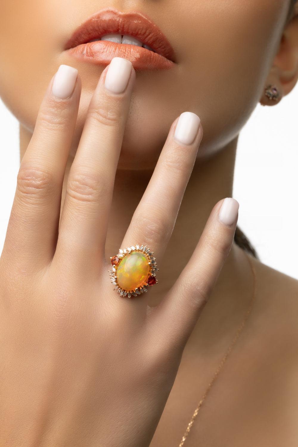 Oval Opal Diamond Portrait Ring-ROSE GOLD-6.5-JEWELRYFINE JEWELRING-SUZANNE KALAN
