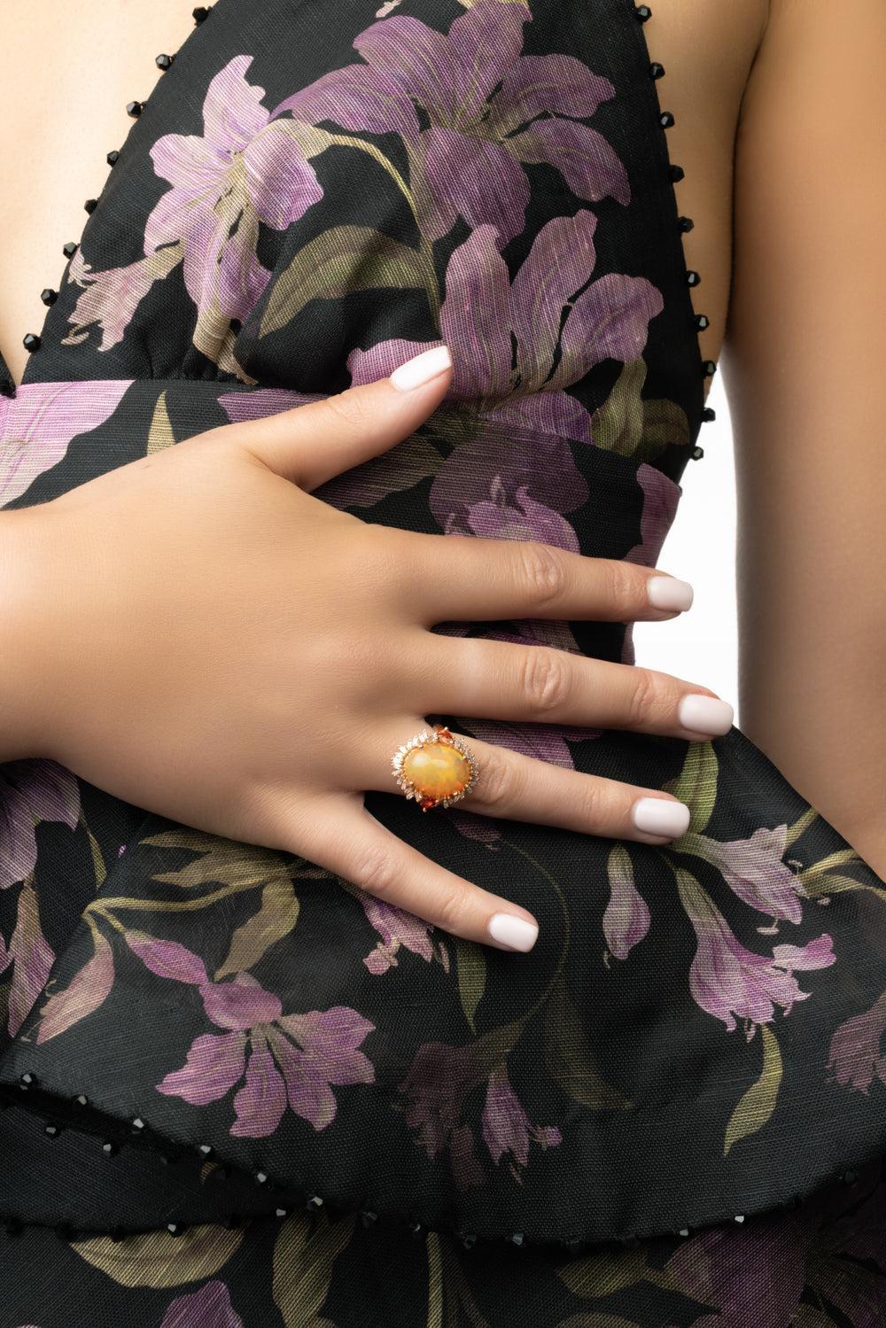 Oval Opal Diamond Portrait Ring-ROSE GOLD-6.5-JEWELRYFINE JEWELRING-SUZANNE KALAN