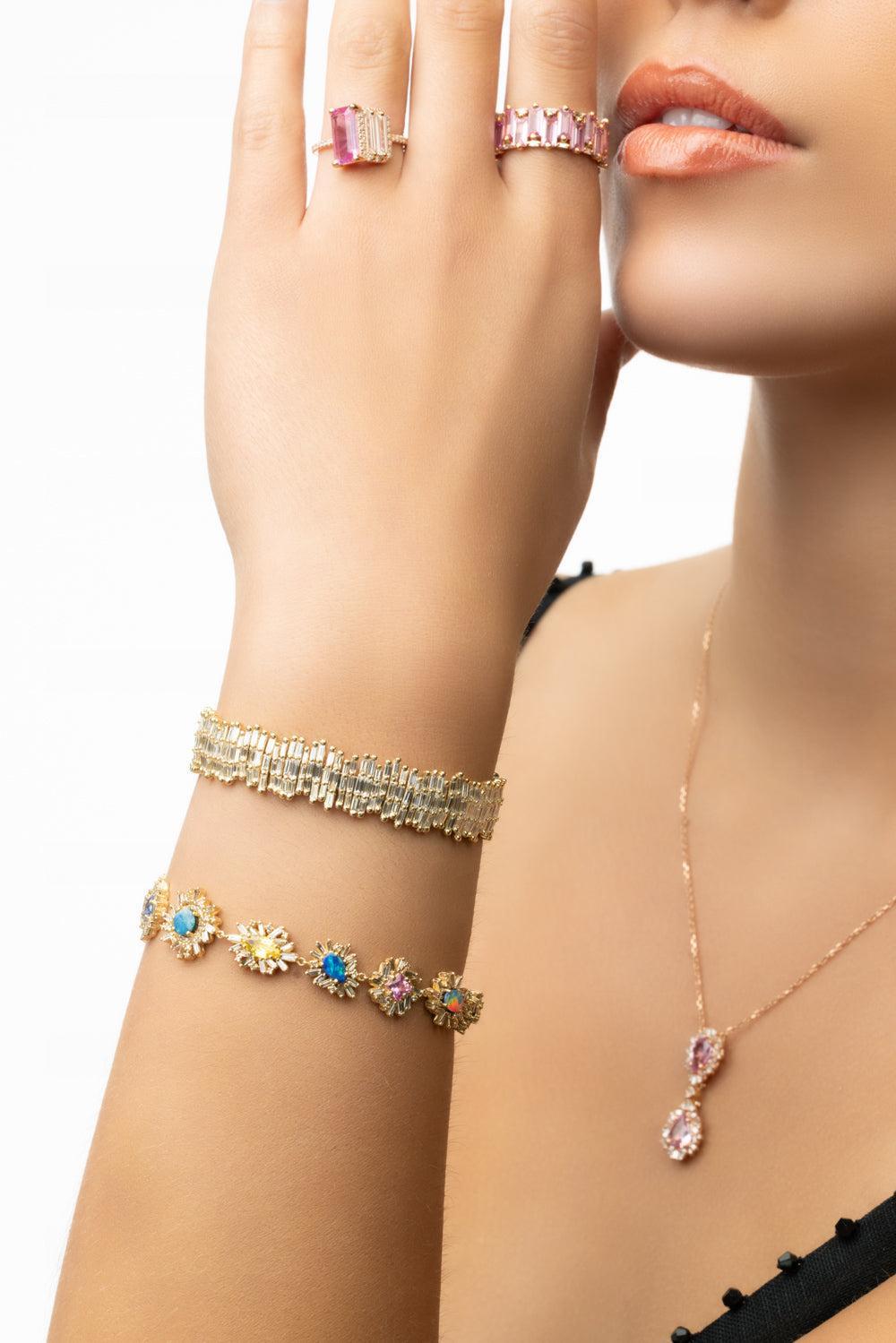 Diamond Triple Row Cuff Bracelet-YELLOW GOLD-M-JEWELRYFINE JEWELBRACELET O-SUZANNE KALAN