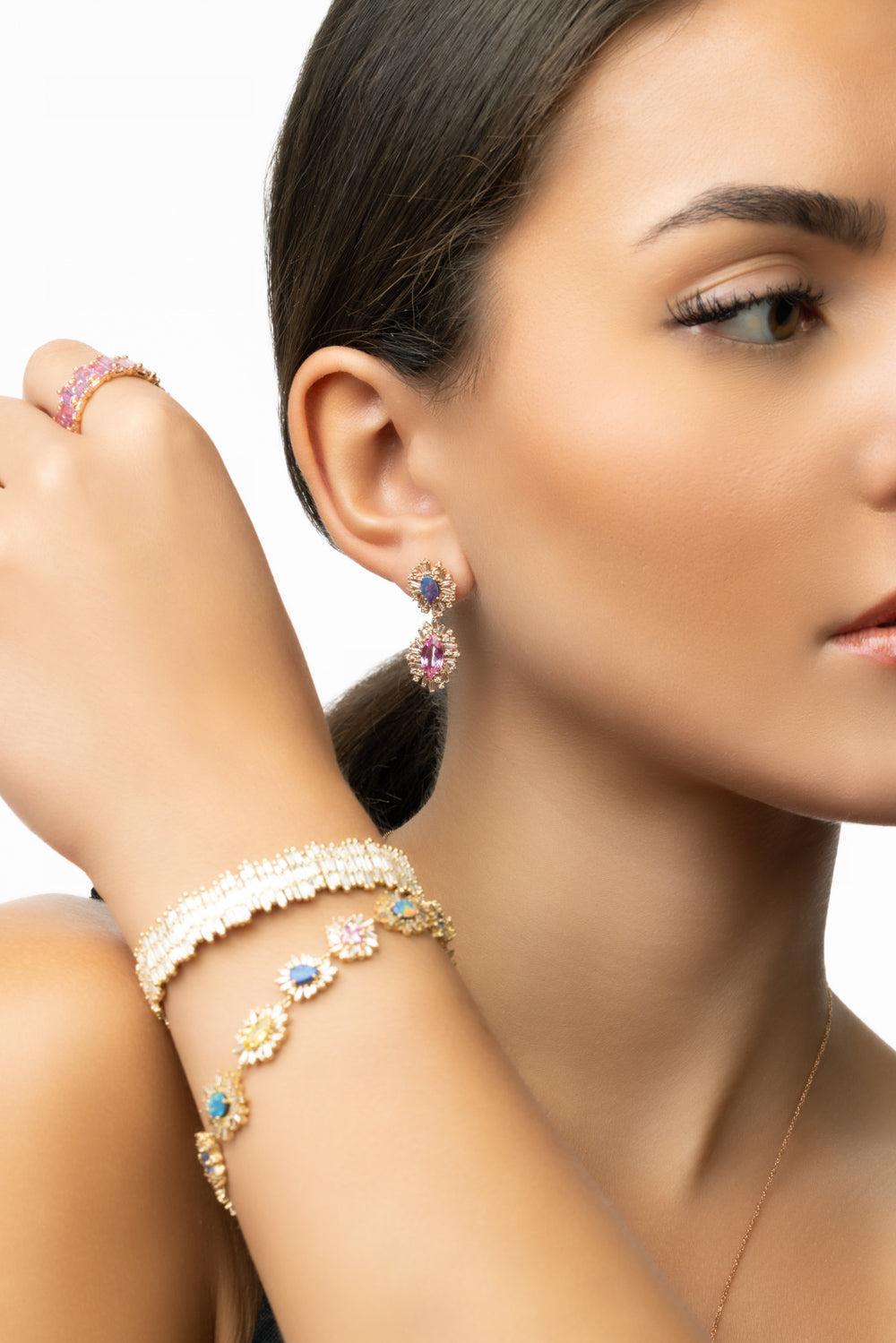 Opal Sapphire Double Drop Earrings-ROSE GOLD-JEWELRYFINE JEWELEARRING-SUZANNE KALAN