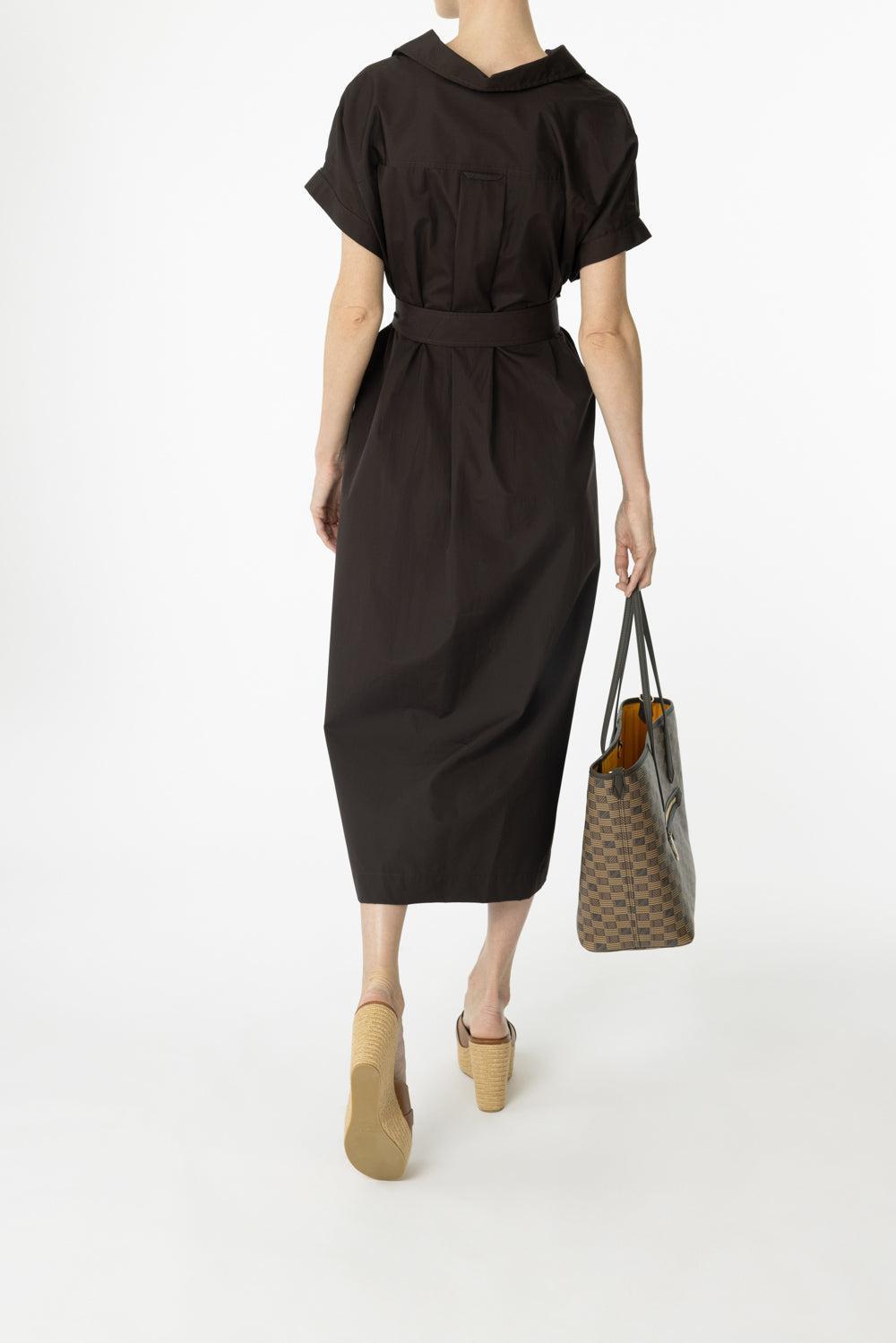 Short Sleeve Belted Midi Dress-BROWN-36-CLOTHINGDRESSCASUAL-ASPESI