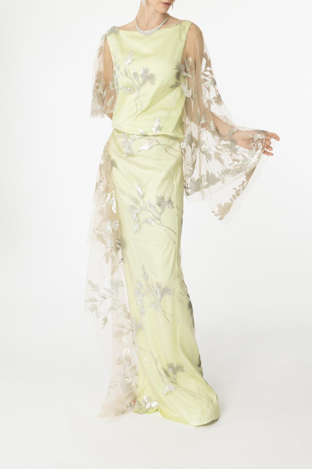 Short Sleeve Drape Gown-PISTACHIO SILVER-4-CLOTHINGDRESSGOWN-ERDEM