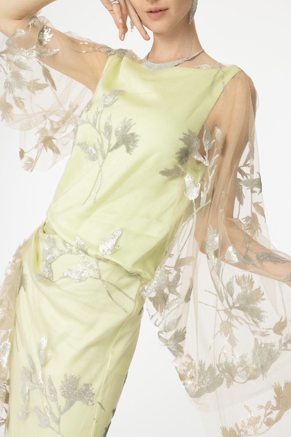 Short Sleeve Drape Gown-PISTACHIO SILVER-4-CLOTHINGDRESSGOWN-ERDEM