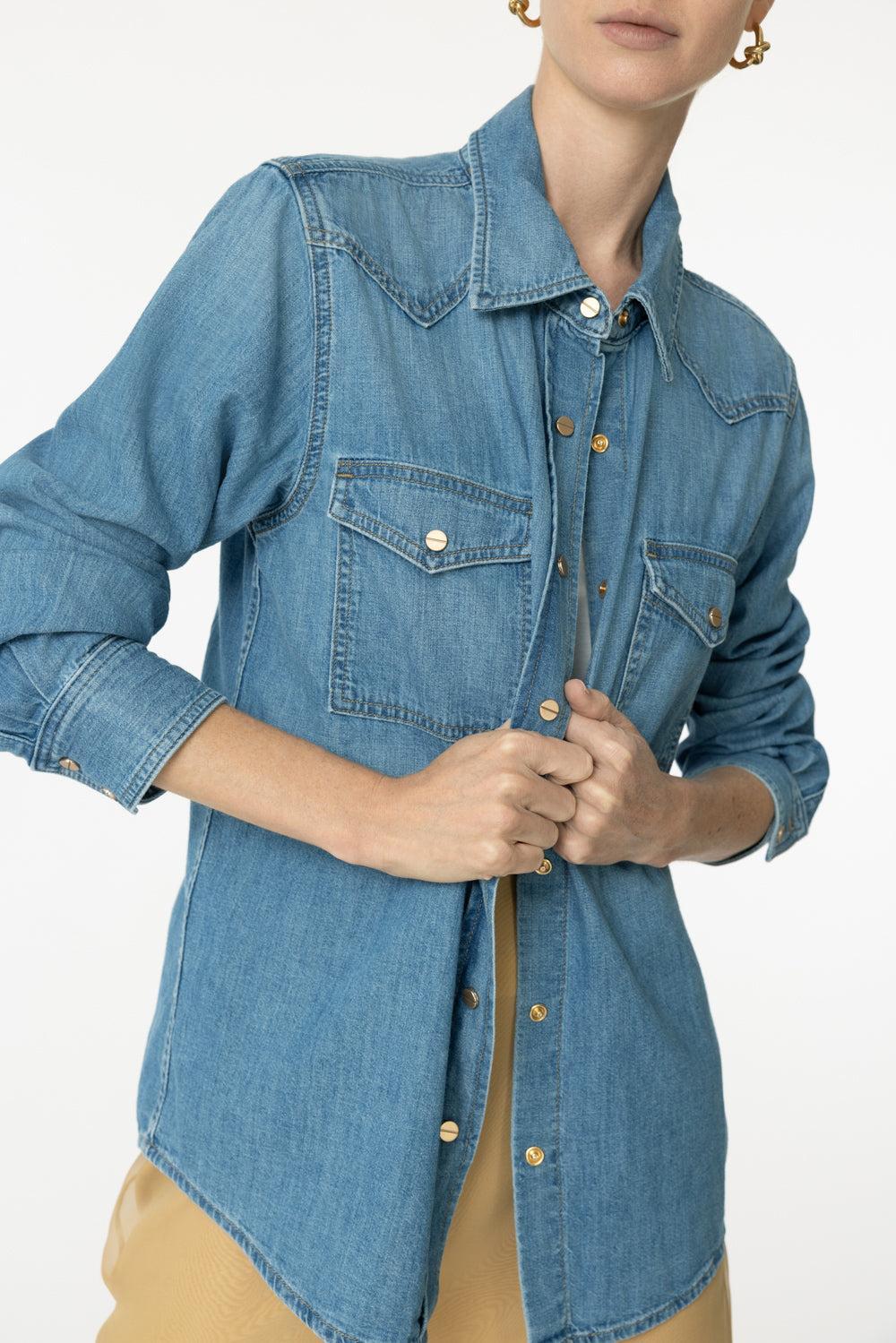 Cowboy Take Me Away Denim Shirt-VINTGWSH-XS-CLOTHINGTOPBLOUSE-TWP