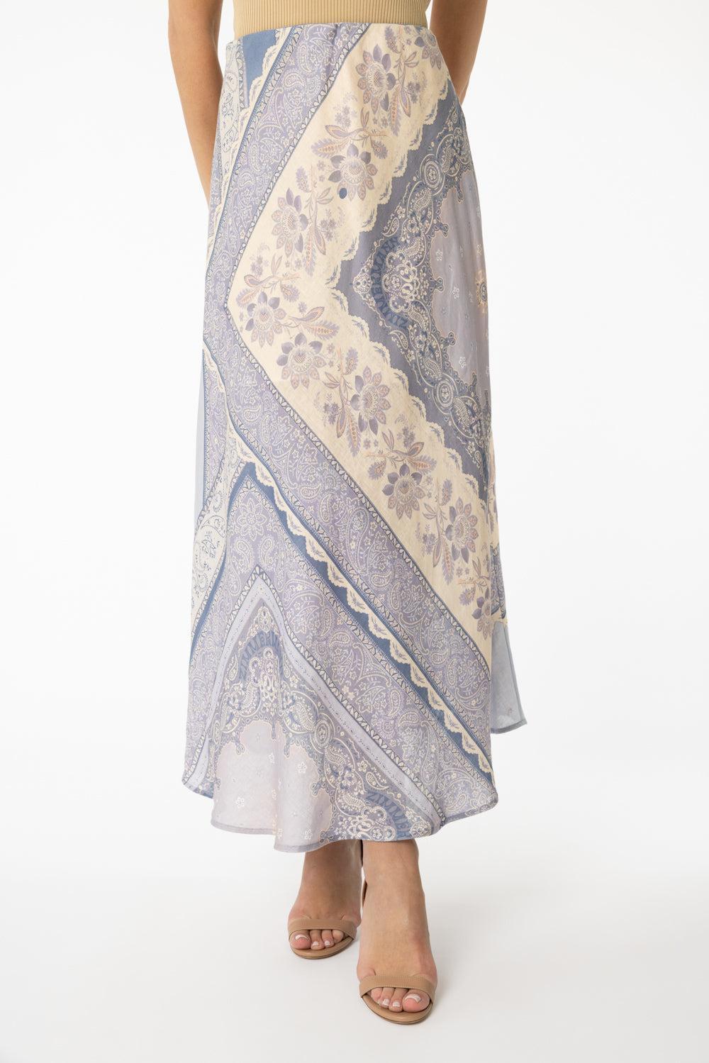 Lucky Bias Skirt-BLUE/BROWN/DARK NAVY-0-CLOTHINGSKIRTMIDI-ZIMMERMANN