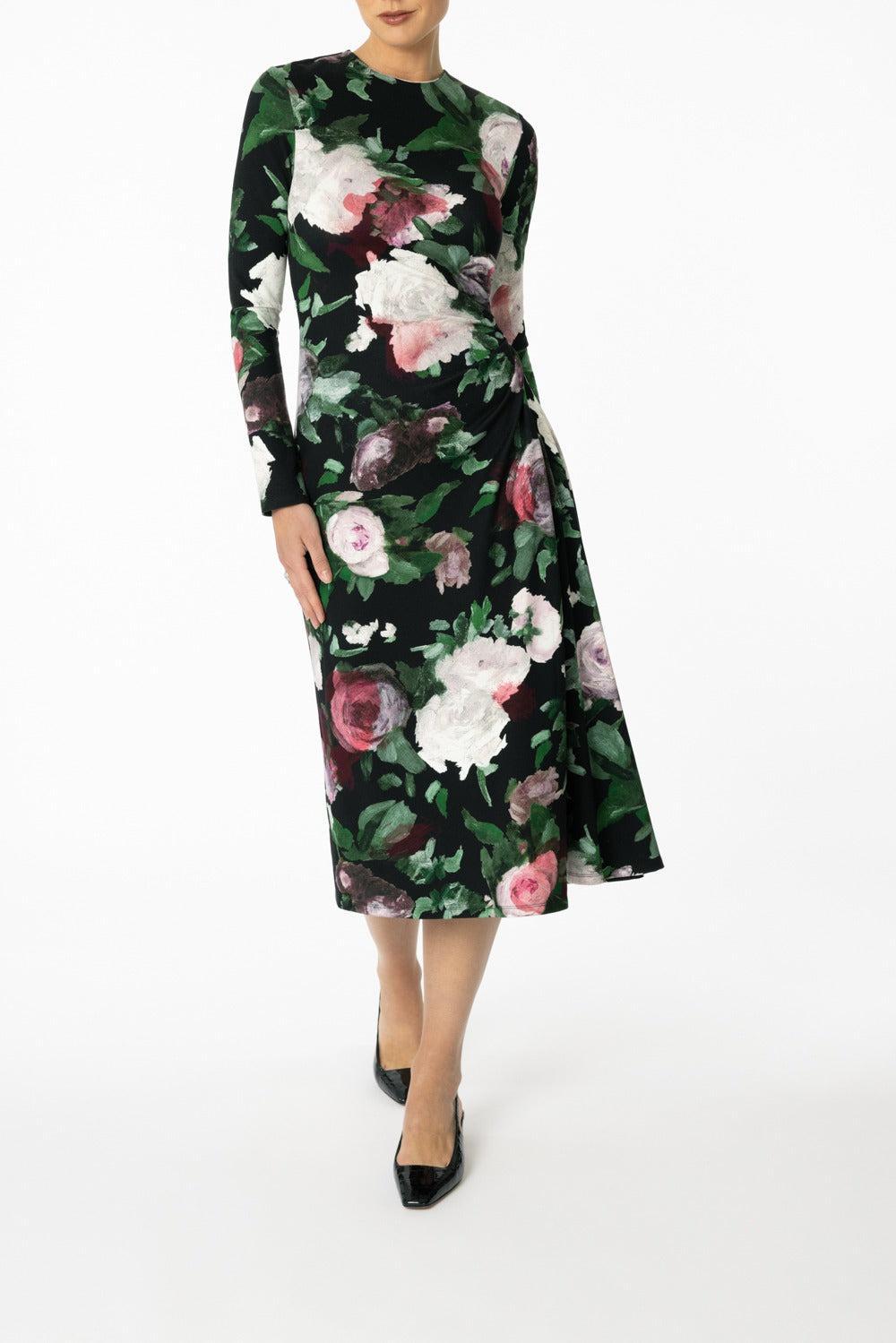 Long Sleeve Draped Dress-PTDRSBLK-4-CLOTHINGDRESSCASUAL-ERDEM