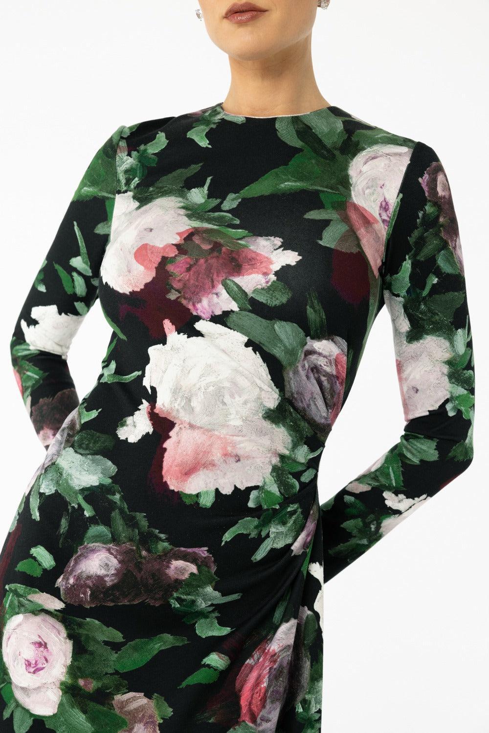 Long Sleeve Draped Dress-PTDRSBLK-4-CLOTHINGDRESSCASUAL-ERDEM