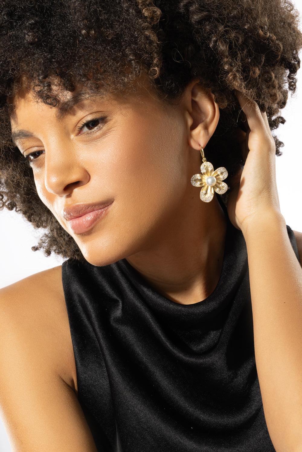 Pearl Blossom Diamond Earrings-YELLOW GOLD-JEWELRYFINE JEWELEARRING-IRENE NEUWIRTH JEWELRY