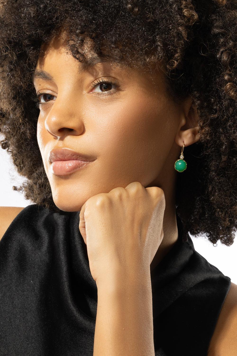 Chrysoprase Diamond Drop Earrings-YELLOW GOLD-JEWELRYFINE JEWELEARRING-IRENE NEUWIRTH JEWELRY