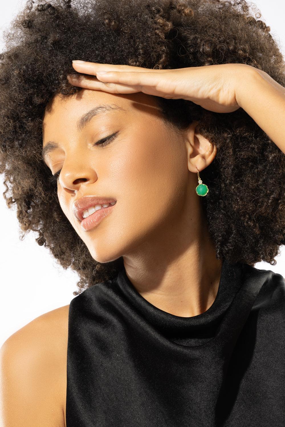 Chrysoprase Diamond Drop Earrings-YELLOW GOLD-JEWELRYFINE JEWELEARRING-IRENE NEUWIRTH JEWELRY