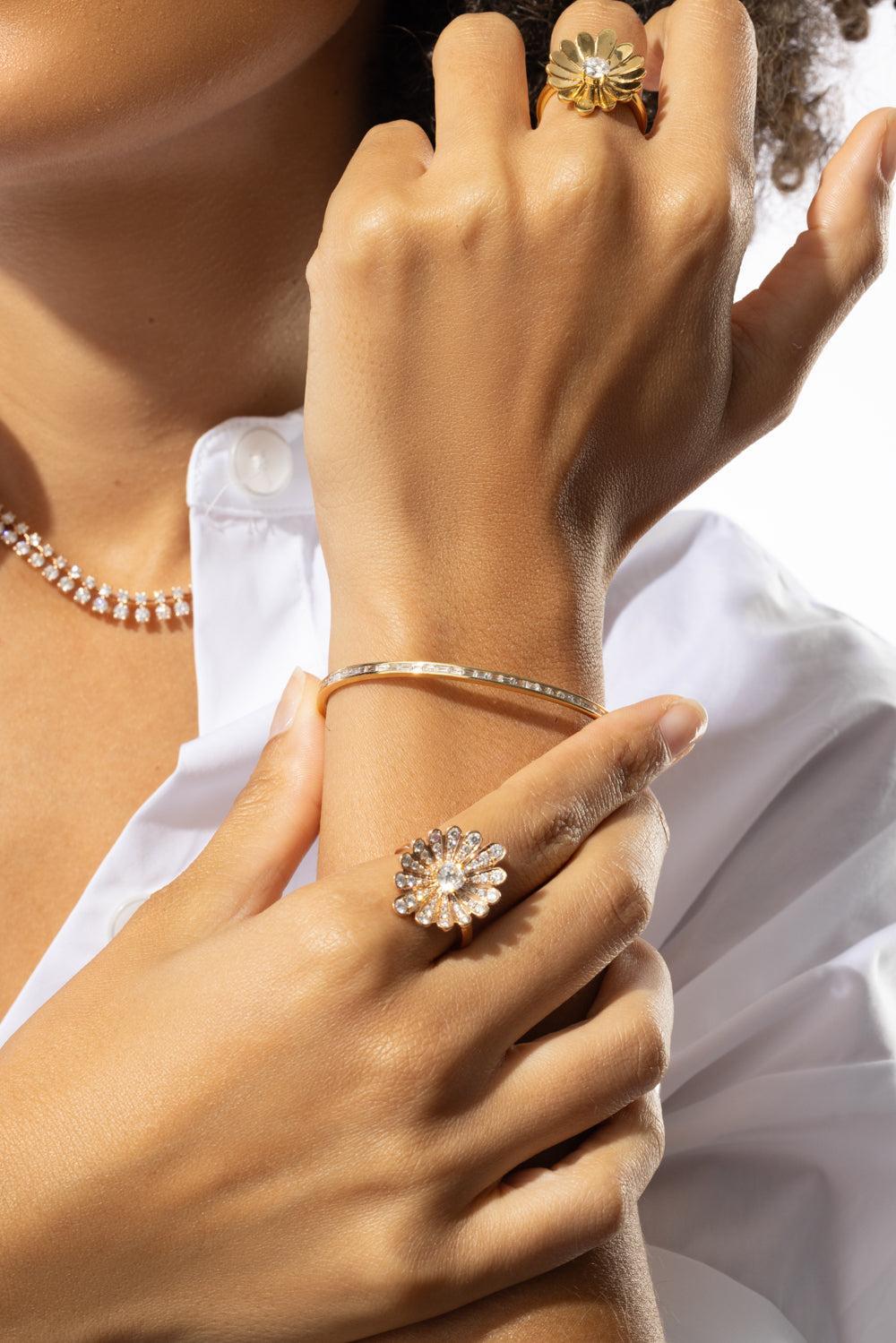 Baguette Diamond Cuff Bracelet-YELLOW GOLD-JEWELRYFINE JEWELBRACELET O-ANITA KO