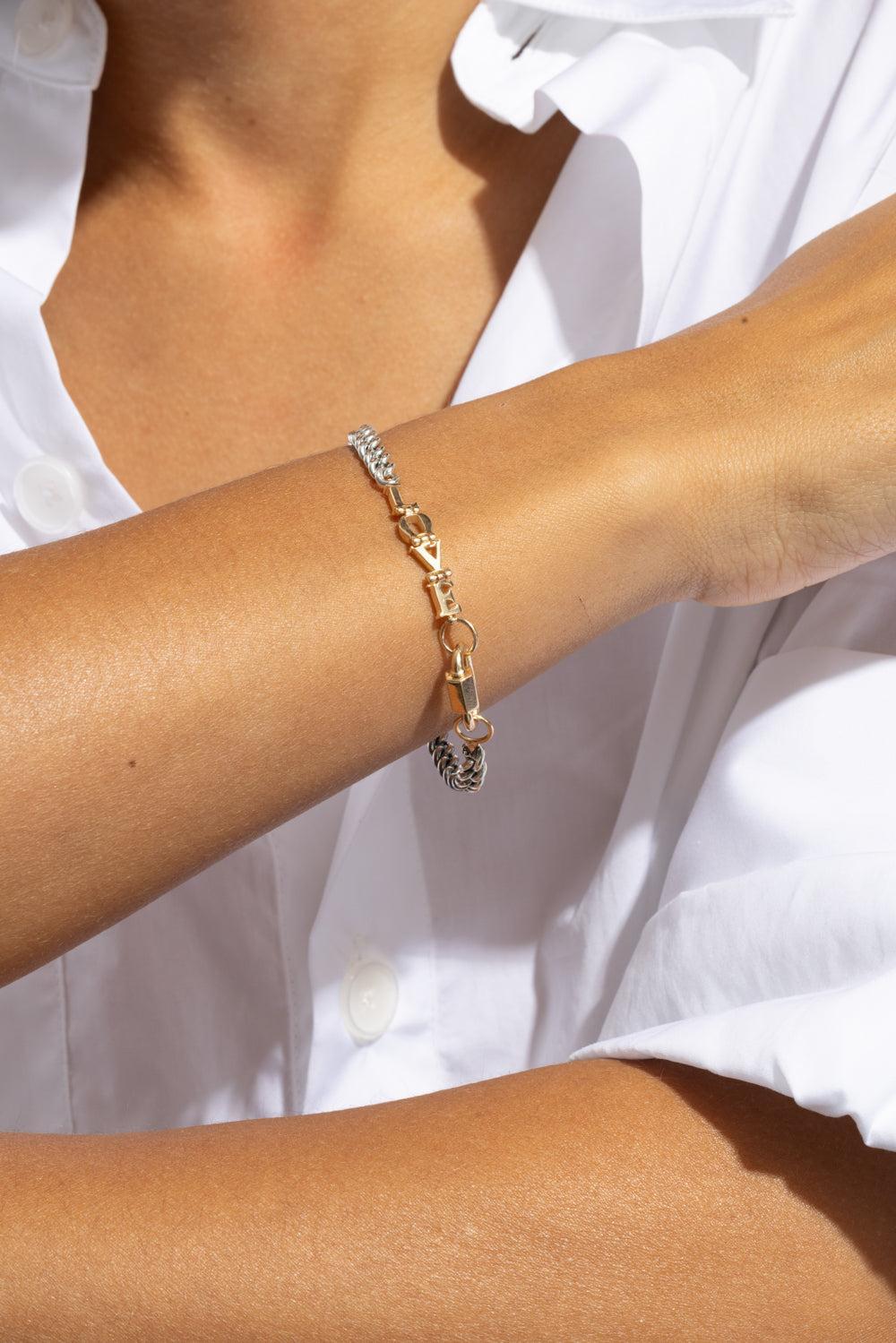 "Love" Heavy Curb Talking Chain Bracelet-SILVER-6.5-JEWELRYFINE JEWELBRACELET O-MARLA AARON