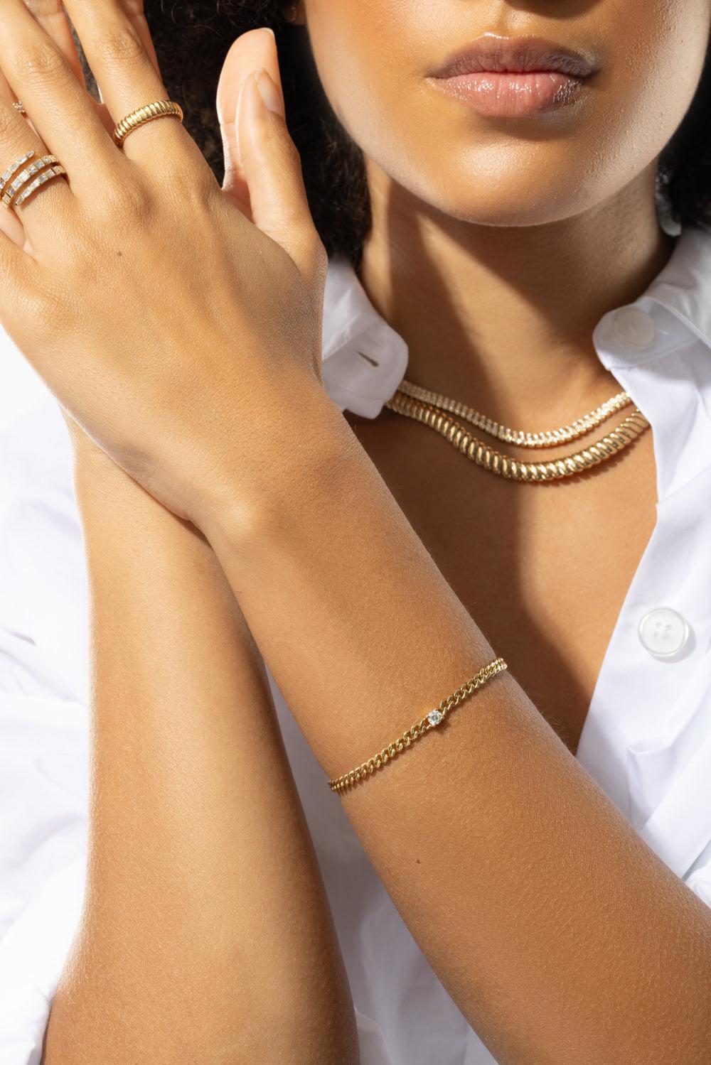 Diamond Center Small Cuban Link Bracelet-YELLOW GOLD-6.5-JEWELRYFINE JEWELBRACELET O-ANITA KO
